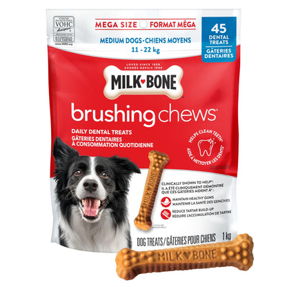 Milk-Bone Brushing Chews Dental Dog Treats, Chicken Flavour Dental Chew, Helps Clean Teeth and Reduce Bad Breath, For Medium Dogs, 45 Treats (Pack of 1)