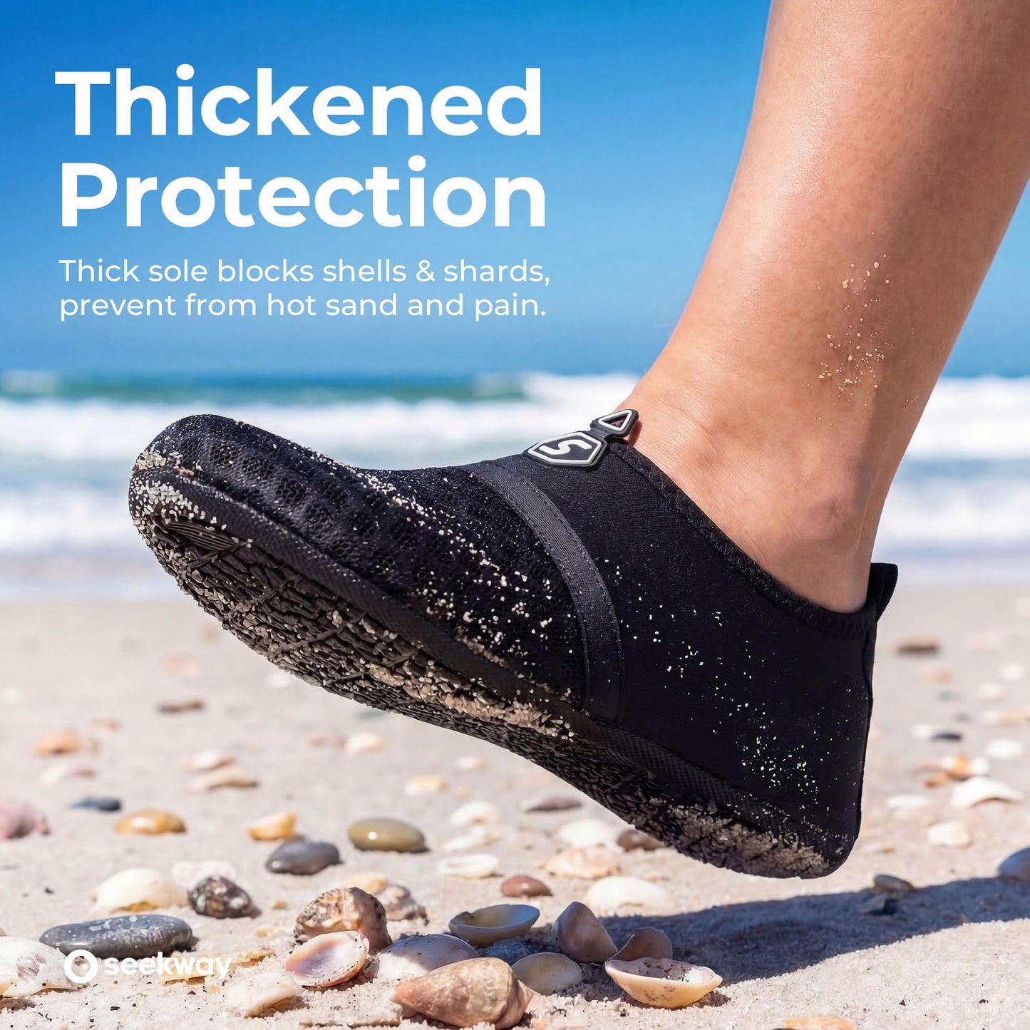 SEEKWAY Water Shoes Women Men Quick-Dry Beach Aqua Socks Barefoot Non Slip Swim Pool Outdoor Surf River Lake Yoga SK001 Black Size 6.5-7.5 W/5.5-6.5 M