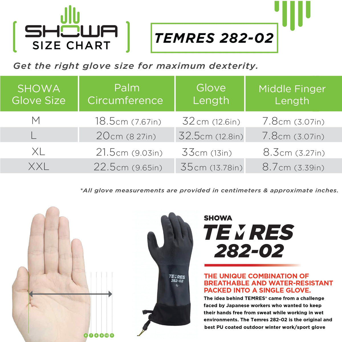SHOWA TEMRES 282-02 Waterproof Insulated Winter Work Gloves, Breathable Polyurethane, Integrated Drawstring Gaiter Snow Cuff, Thermal Fleece for Skiing, Ice Fishing, Black, Medium, 1-Pair 🍁 All In One Marketplace Canada