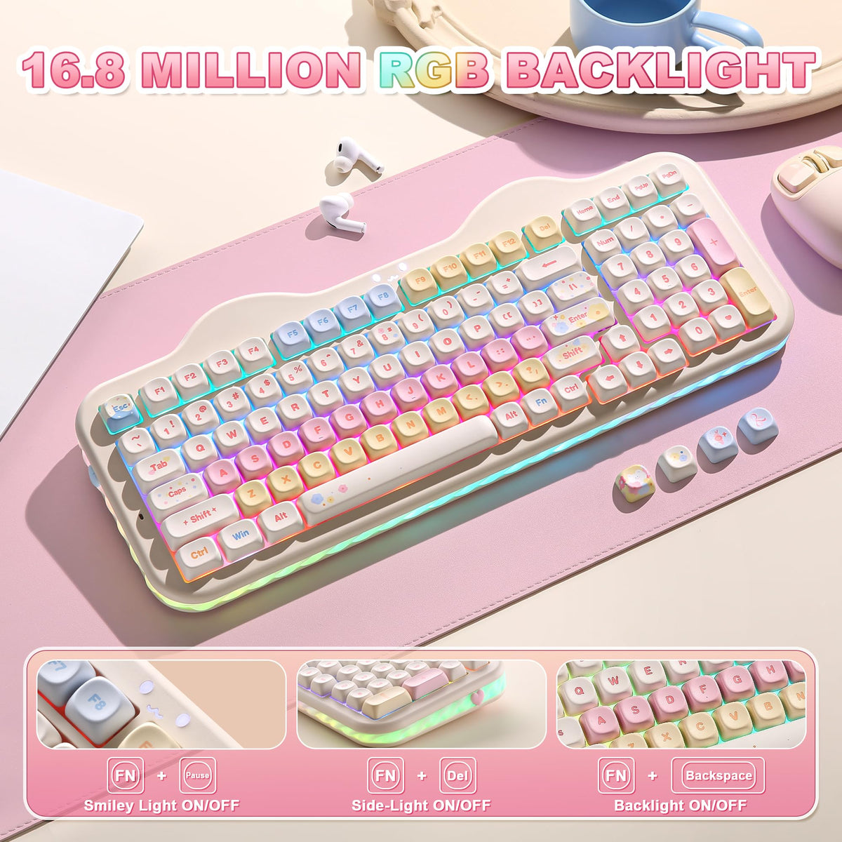 YUNZII C98 Cute Cake Wireless Mechanical Keyboard (Beige, Candy Switch) 🍁 All In One Marketplace Canada