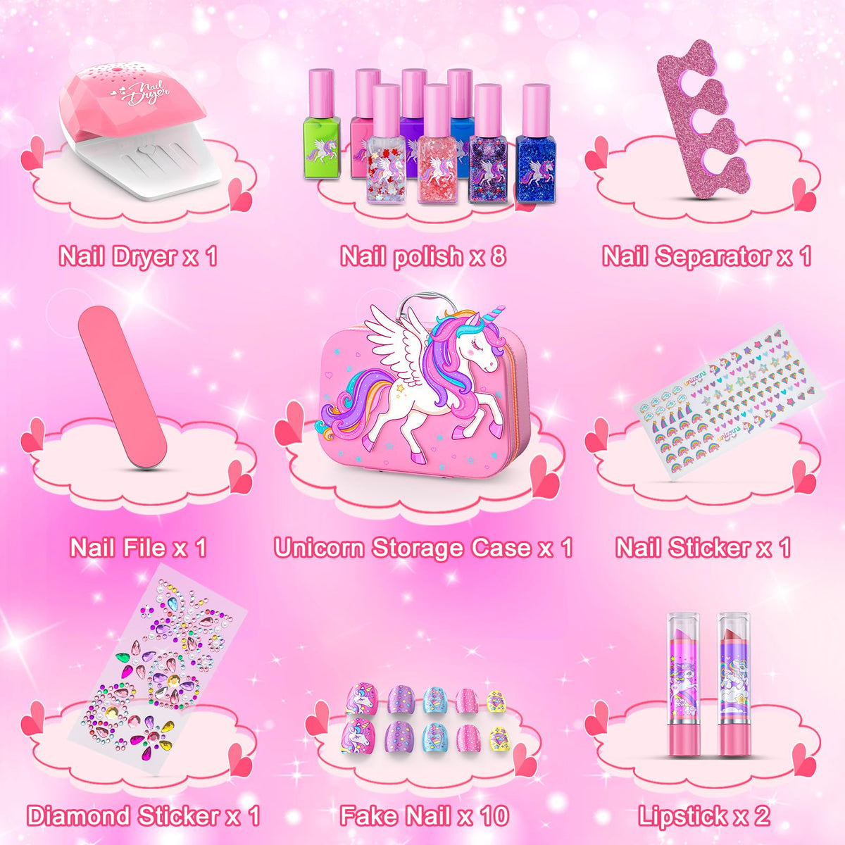 Glisiol Kids Nail Polish Set for Girls Toys, Washable Quick-Dry Toddler Nail Art Kit with Air Cooling Dryer and Cosmetic Case, Christmas or Birthday Gifts for Girls Ages 3 4 5 6 7 9 10 11 12-Pink 🍁 All In One Marketplace Canada
