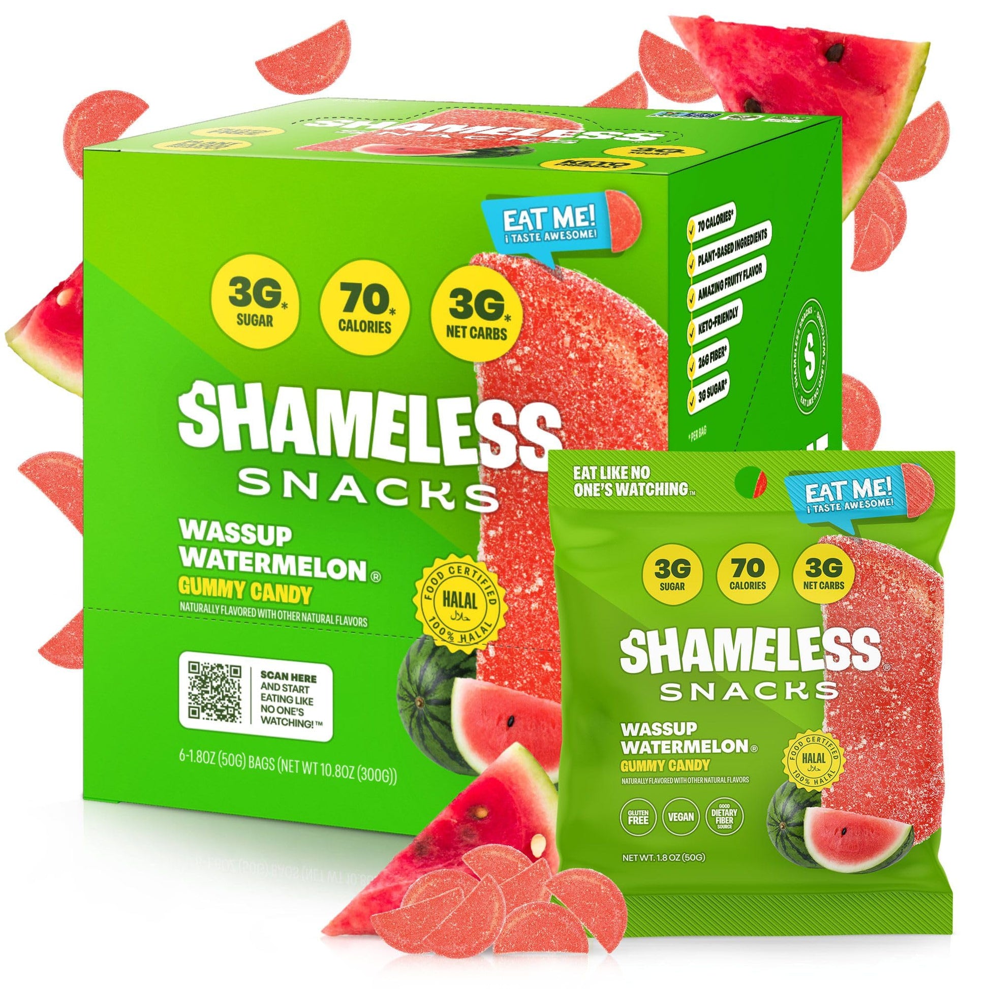 Shameless Snacks Wassup Watermelon Keto Gummies - Low Calorie, Low Carb, Gluten Free (6 Pack)