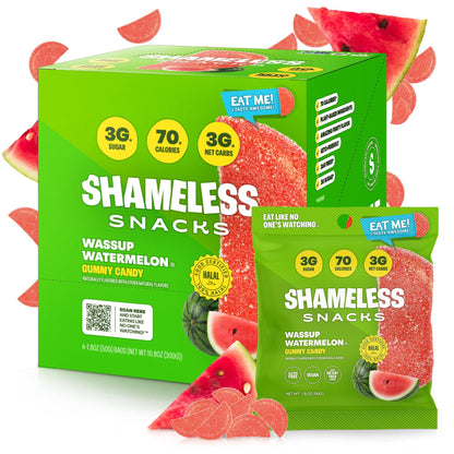 Shameless Snacks Wassup Watermelon Keto Gummies - Low Calorie, Low Carb, Gluten Free (6 Pack)