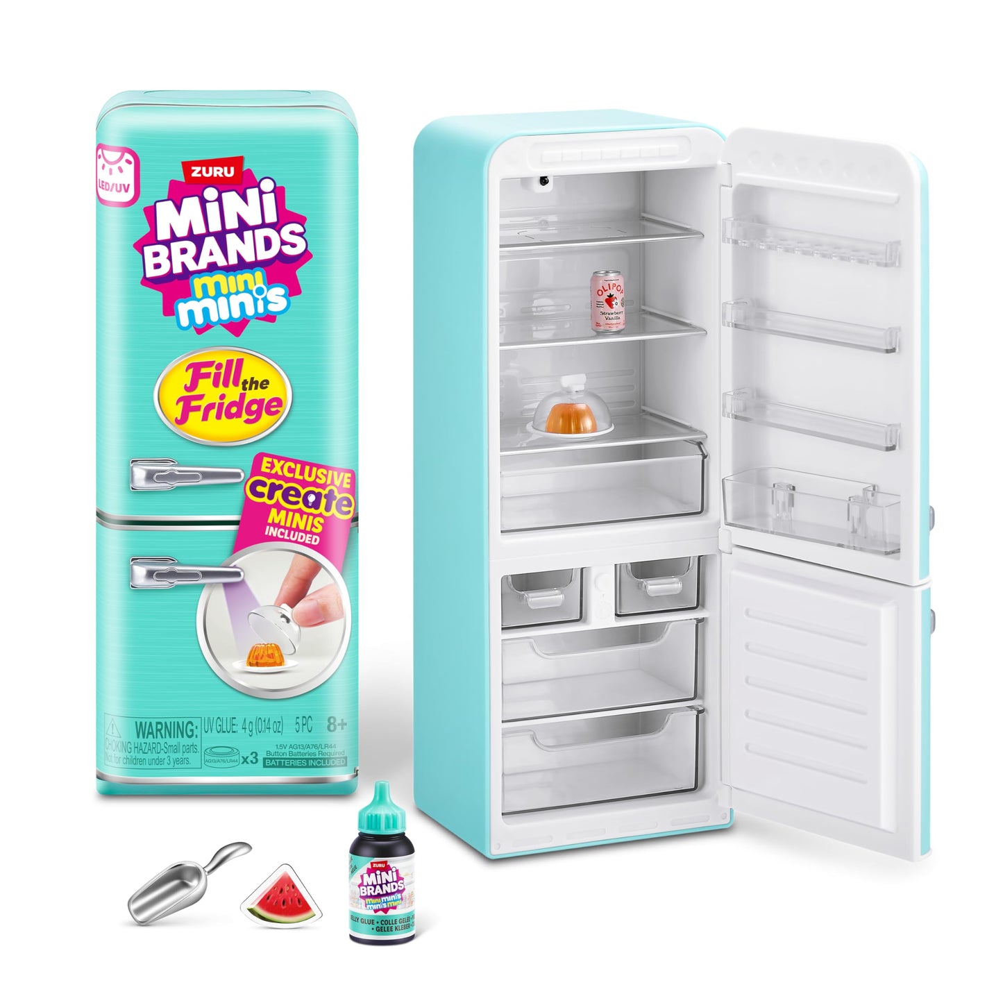 Mini Brands Fill The Fridge Playset w/UV Light by ZURU, Collectibles, DIY, Resin Play, Exclusive Recipe, NOT Edible, 8+ Mini Brands