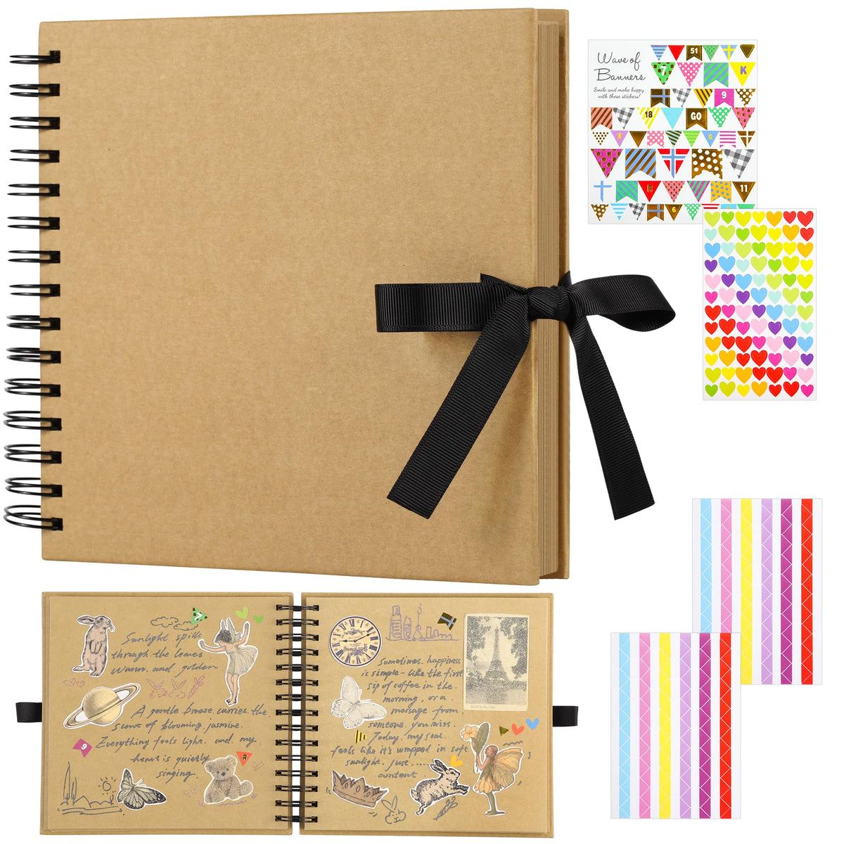 80 Pages Scrapbook Photo Album Brown Kraft Thick Paper Square 20.5x20.5cm DIY Memory Book 250GSM Scrapbooking Kit 15 Rings for Wedding Birthday Christmas PAP21SKP40 🍁 All In One Marketplace Canada