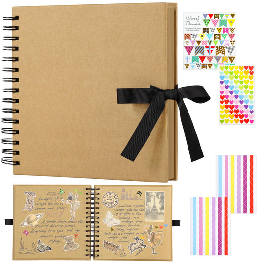80 Pages Scrapbook Photo Album Brown Kraft Thick Paper Square 20.5x20.5cm DIY Memory Book 250GSM Scrapbooking Kit 15 Rings for Wedding Birthday Christmas PAP21SKP40 🍁 All In One Marketplace Canada