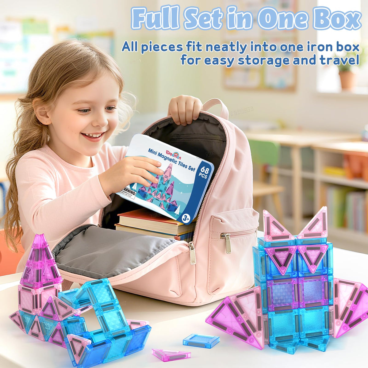 Dreamon 68 PCS Mini Magnetic Tiles Set Ice and Snow Travel Magnetic Tiles for Kids with Tin Box Magnetic Blocks Building Toy Christmas Birthday Gift Girls Boys Age 3 4 5 Years Old 🍁 All In One Marketplace Canada