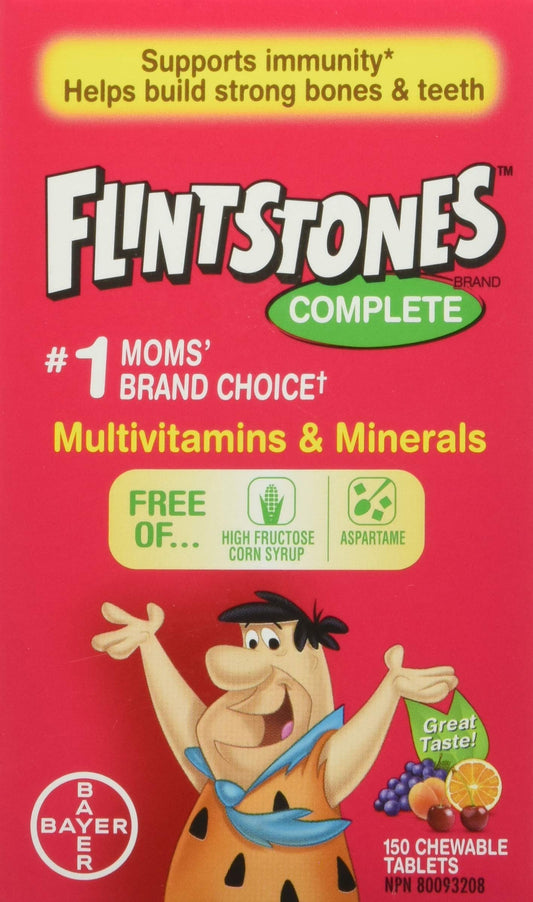 FLINTSTONES Complete Chewable Multivitamin for Kids, Aspartame-Free, with Vitamin A, C6, B12, C, D, e, & Calcium 150 count - Available at All In One Marketplace Canada