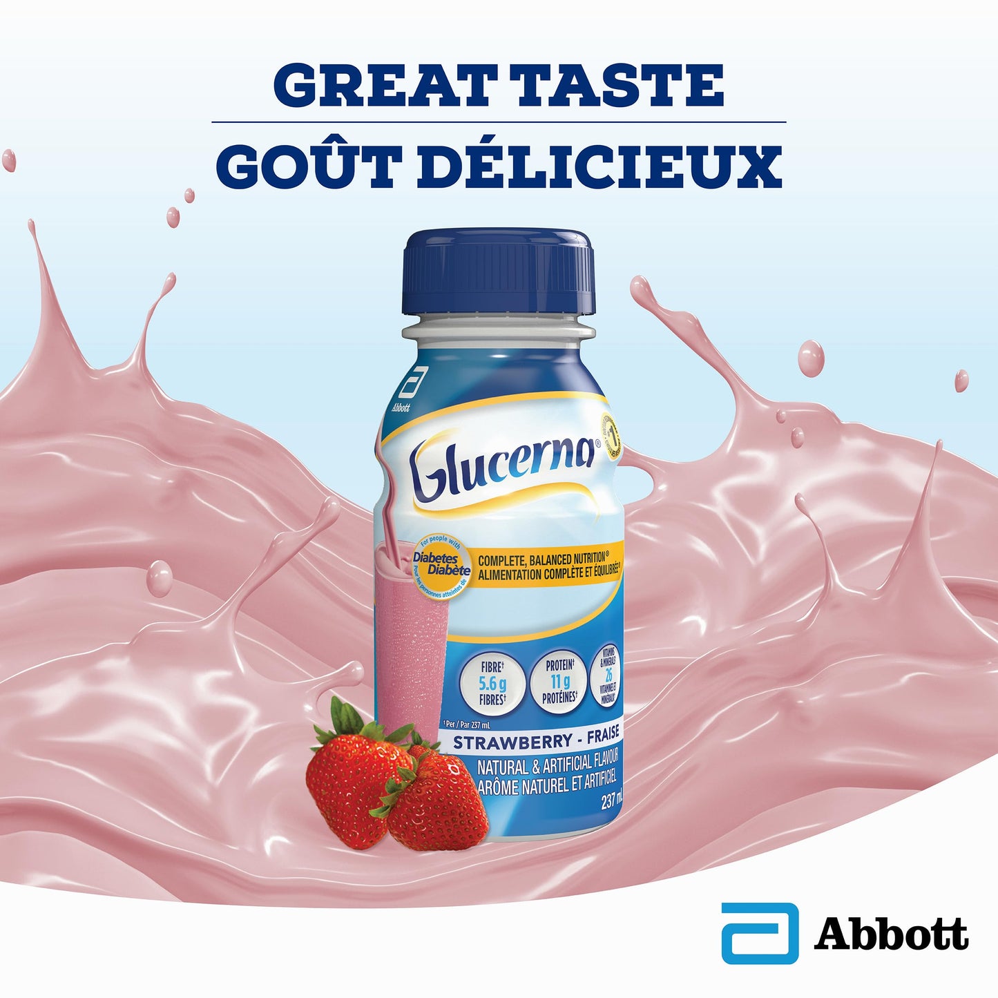 Glucerna Diabetes-Specific Meal Replacement Shakes, Strawberry Flavor, 6-Pack (237 mL Each)