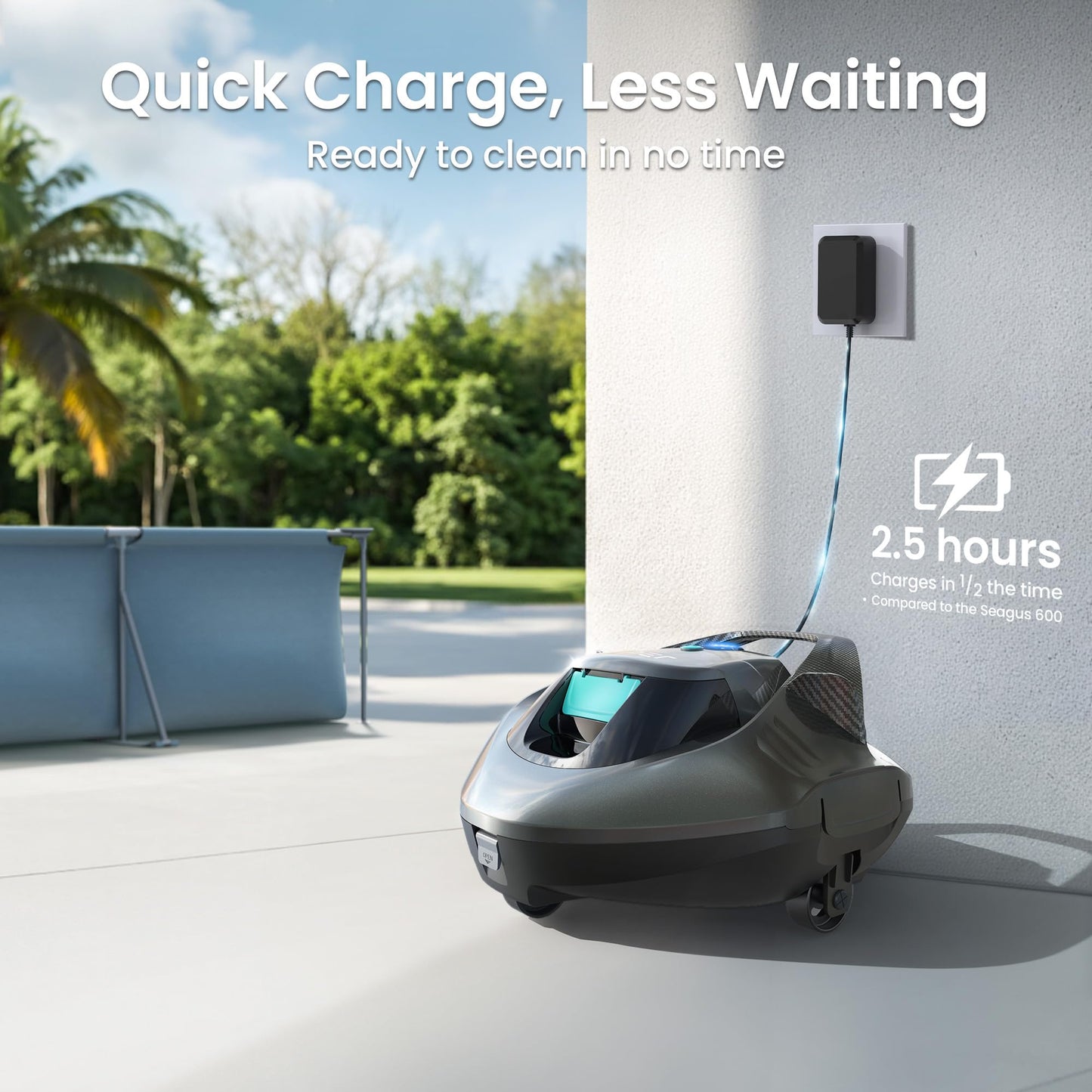 AIPER Seagull SE Cordless Robotic Pool Cleaner, Pool Vacuum Lasts 90 Mins, LED Indicator, Self-Parking, for Flat Above-Ground Pools up to 33 Feet - Gray