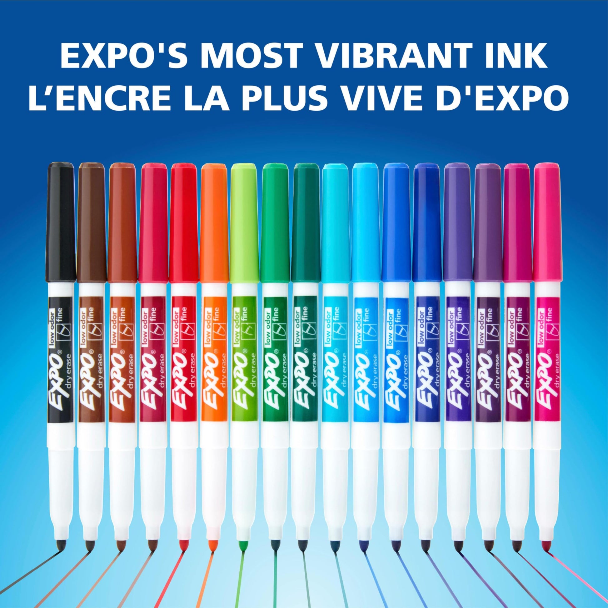 EXPO Dry Erase Markers, Low Odour Ink, Black, Fine Tip, 12 Count Expo