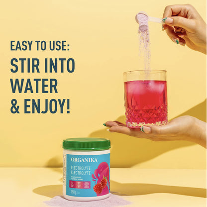 Organika Electrolyte Drink Mix - Raspberry - Zero Sugar, 350g (100 Servings)