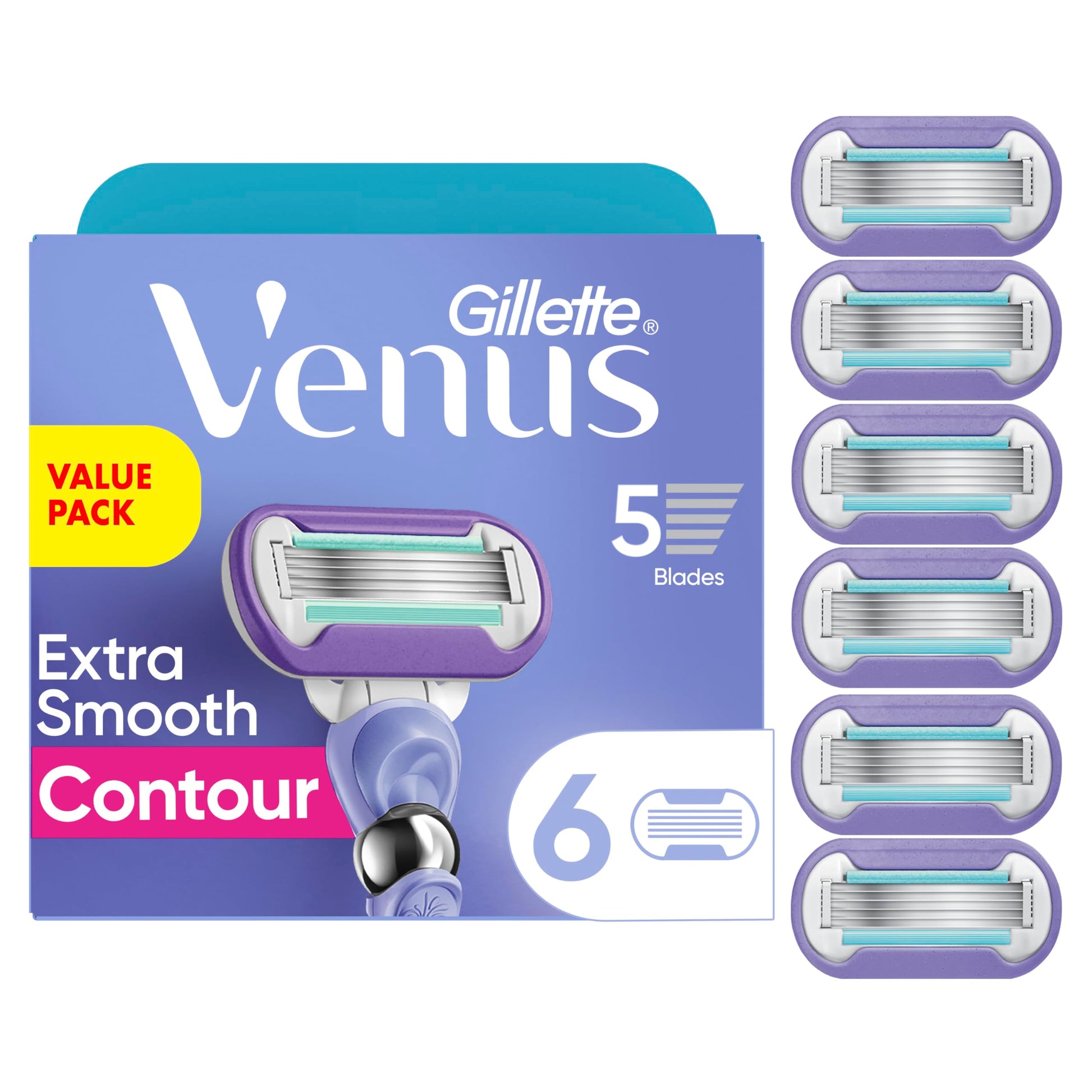 Gillette Venus Extra Smooth Contour Women’s Razor Blades, 5-Bladed Razor Refills, 1 Pack (Count of 6) - Available at All In One Marketplace Canada