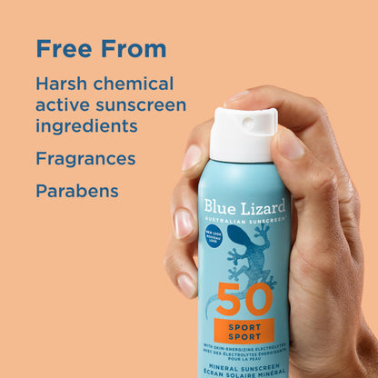 Blue Lizard Sport Mineral SPF 50 Spray, Broad-Spectrum UVA/UVB Protection, Water-Resistant, Zinc Oxide Formula, Vegan, 142 g