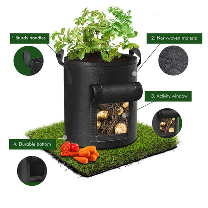 Cavisoo 5-Pack 10 Gallon Potato Grow Bags, Garden Planting Bag with Reinforced Handle, Thickened Nonwoven Fabric Pots for Tomato, Vegetable and Fruits - Available at All In One Marketplace Canada