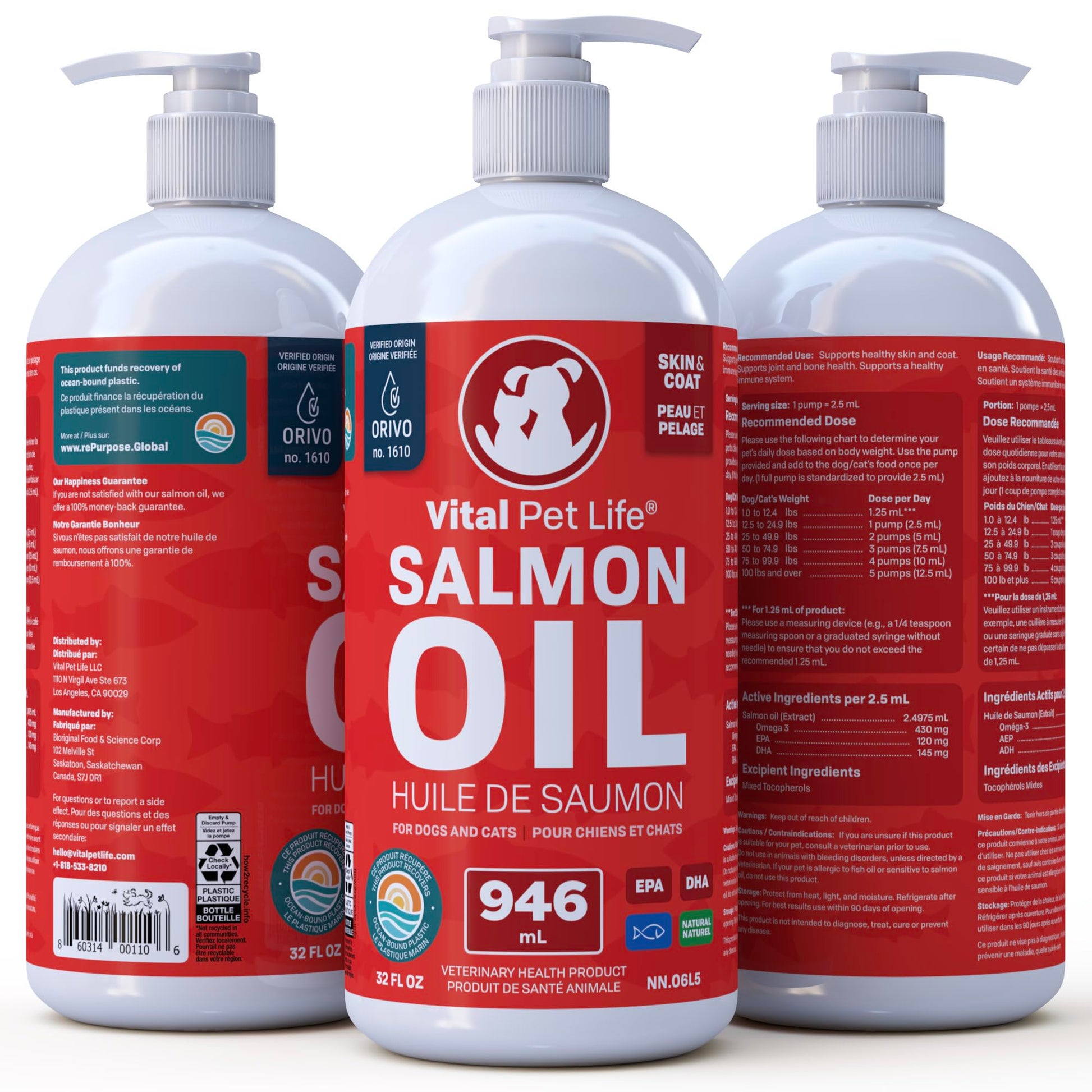 Salmon Oil for Dogs 946 mL - Healthy Skin & Coat, Fish Oil, Omega 3 EPA DHA, Liquid Food Supplement for Pets, All Natural, Supports Joint & Bone Health, Natural Allergy & Inflammation Defense