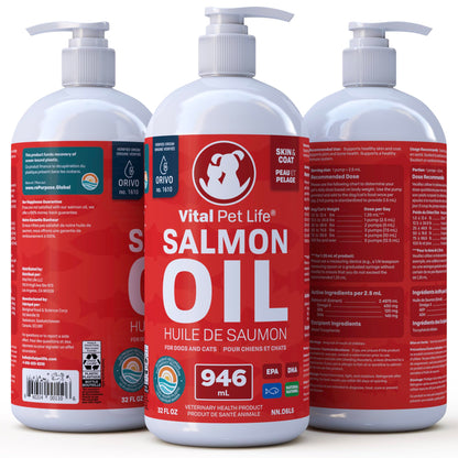 Salmon Oil for Dogs 946 mL - Healthy Skin & Coat, Fish Oil, Omega 3 EPA DHA, Liquid Food Supplement for Pets, All Natural, Supports Joint & Bone Health, Natural Allergy & Inflammation Defense
