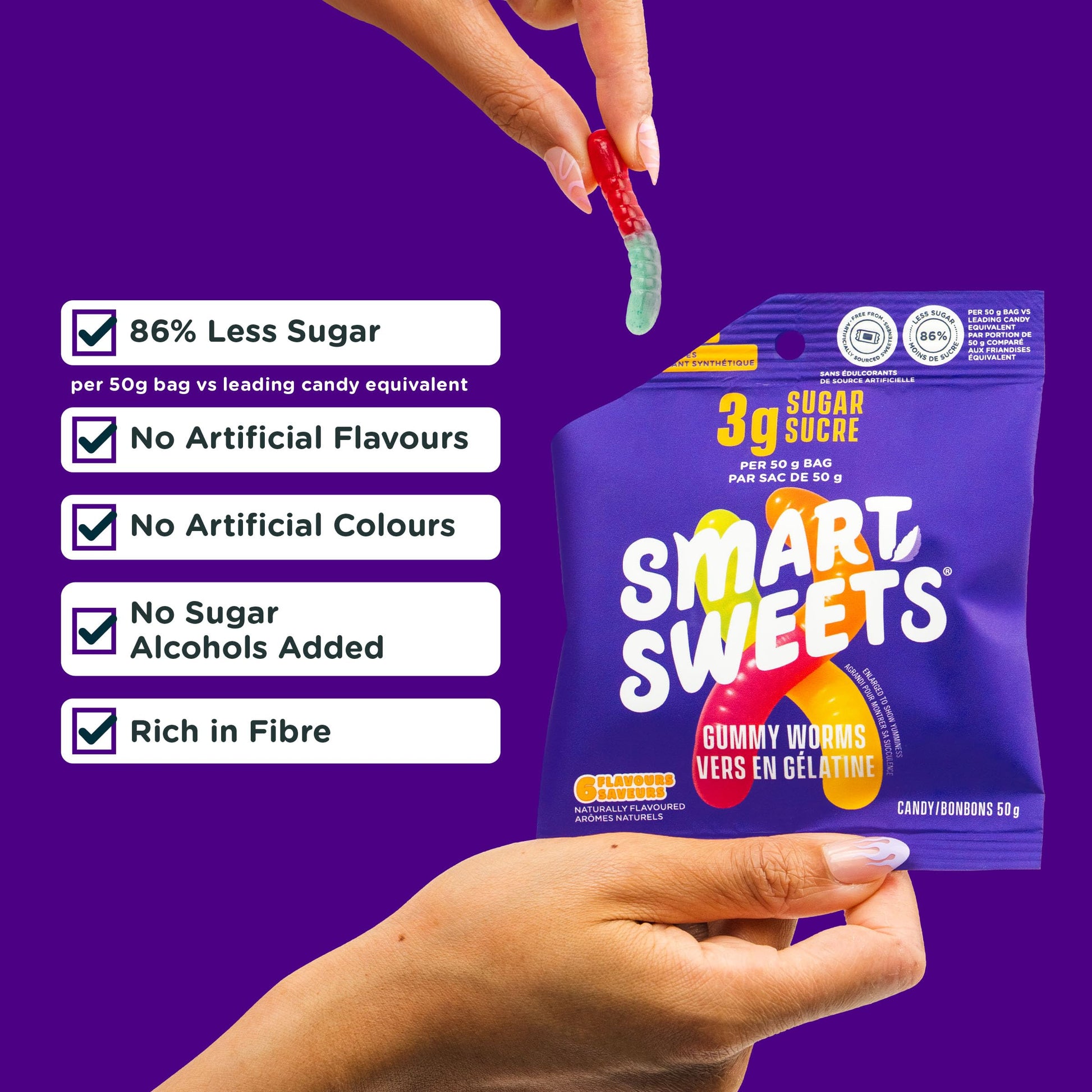 SmartSweets Gummy Worms, Low Sugar Gummy Candy, 50g Bags, 12 Pack SmartSweets