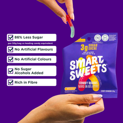 SmartSweets Gummy Worms, Low Sugar Gummy Candy, 50g Bags, 12 Pack SmartSweets