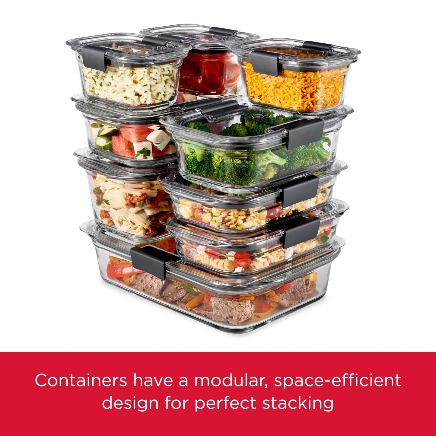 Rubbermaid 2118315 Brilliance Glass Storage 8-Cup Food Containers with Lids, 2-Pack (4 Pieces Total), BPA Free and Leak Proof, Large, Clear Rubbermaid