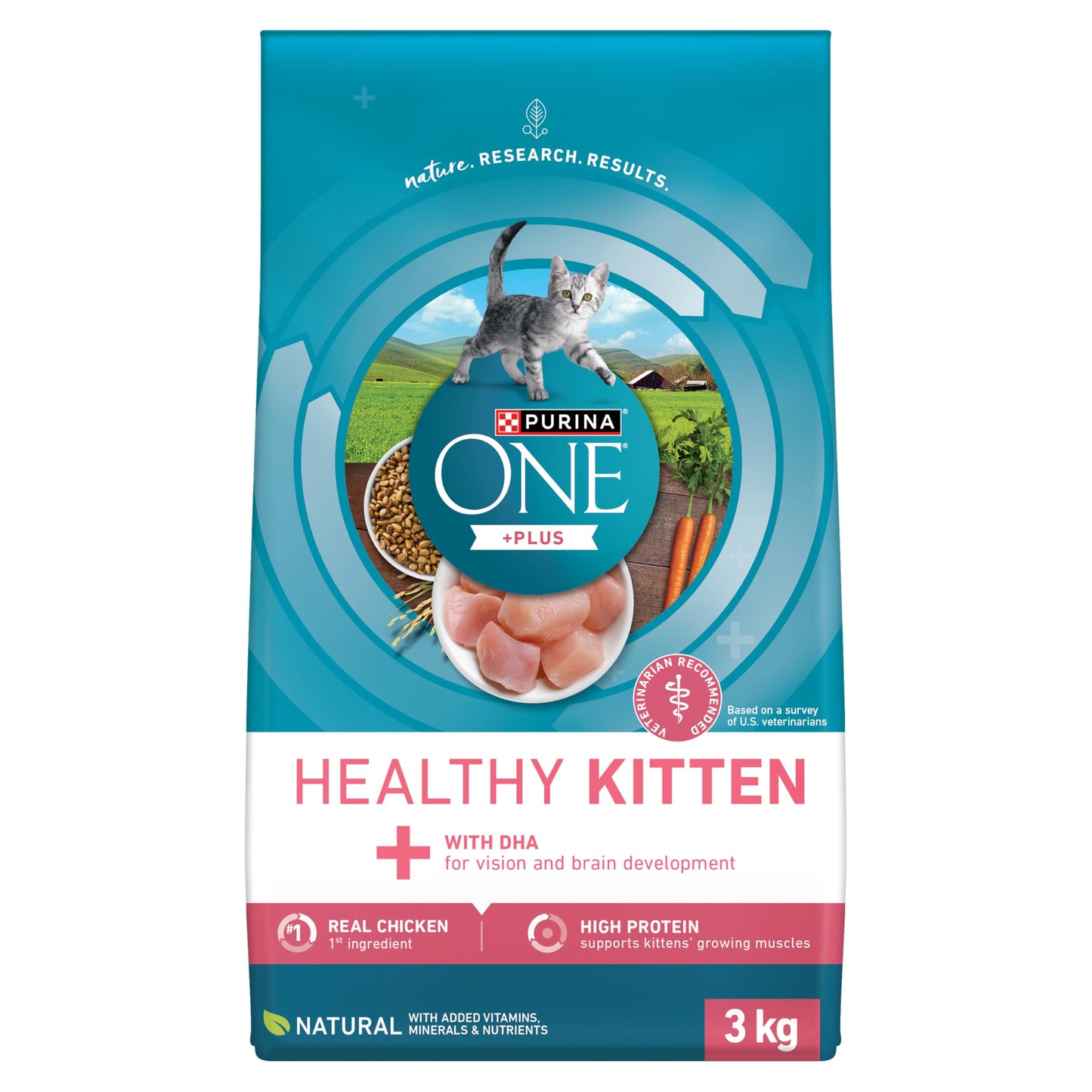 Purina ONE +Plus Dry Kitten Food, Healthy Kitten with Chicken 3kg Purina ONE