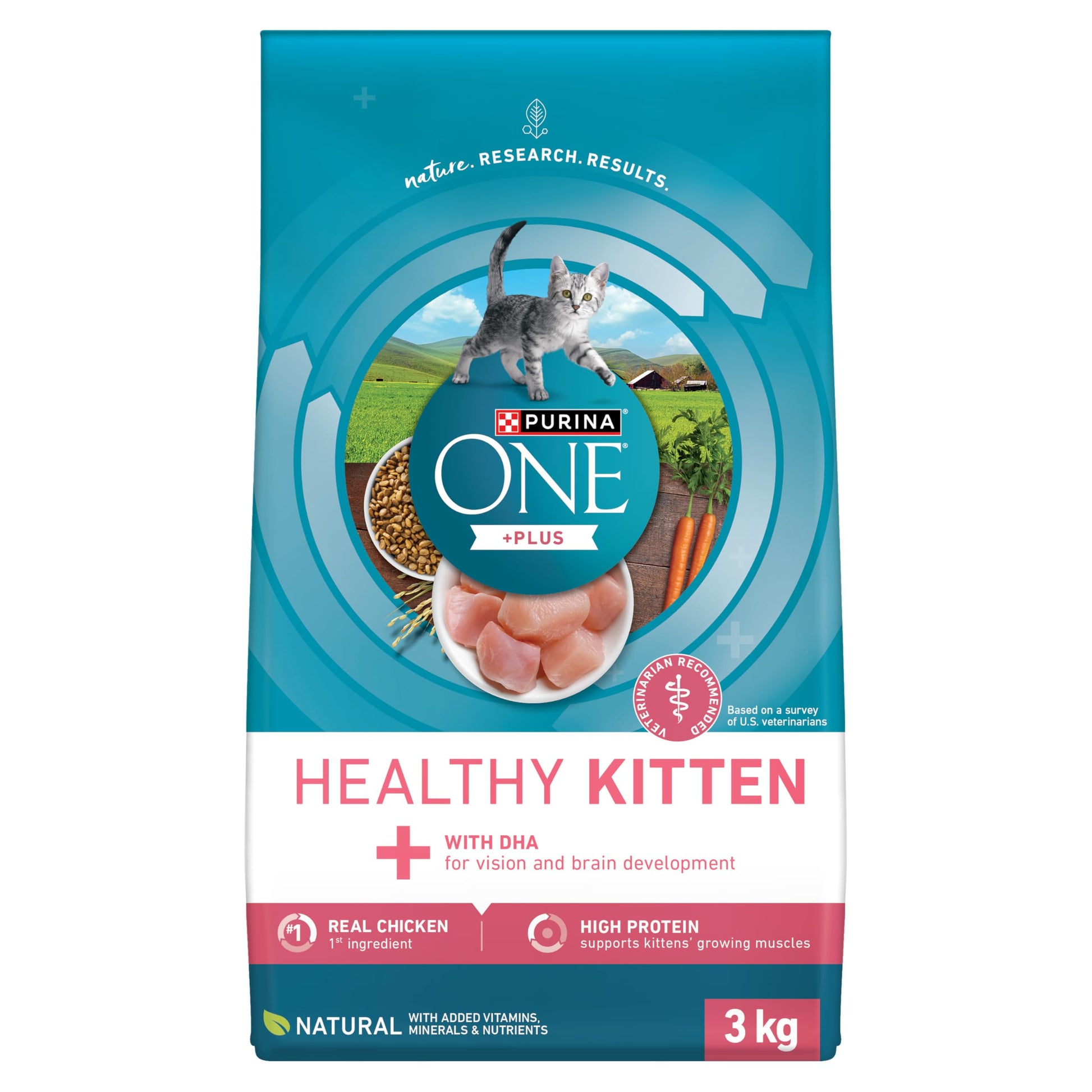 Purina ONE +Plus Dry Kitten Food, Healthy Kitten with Chicken 3kg Purina ONE