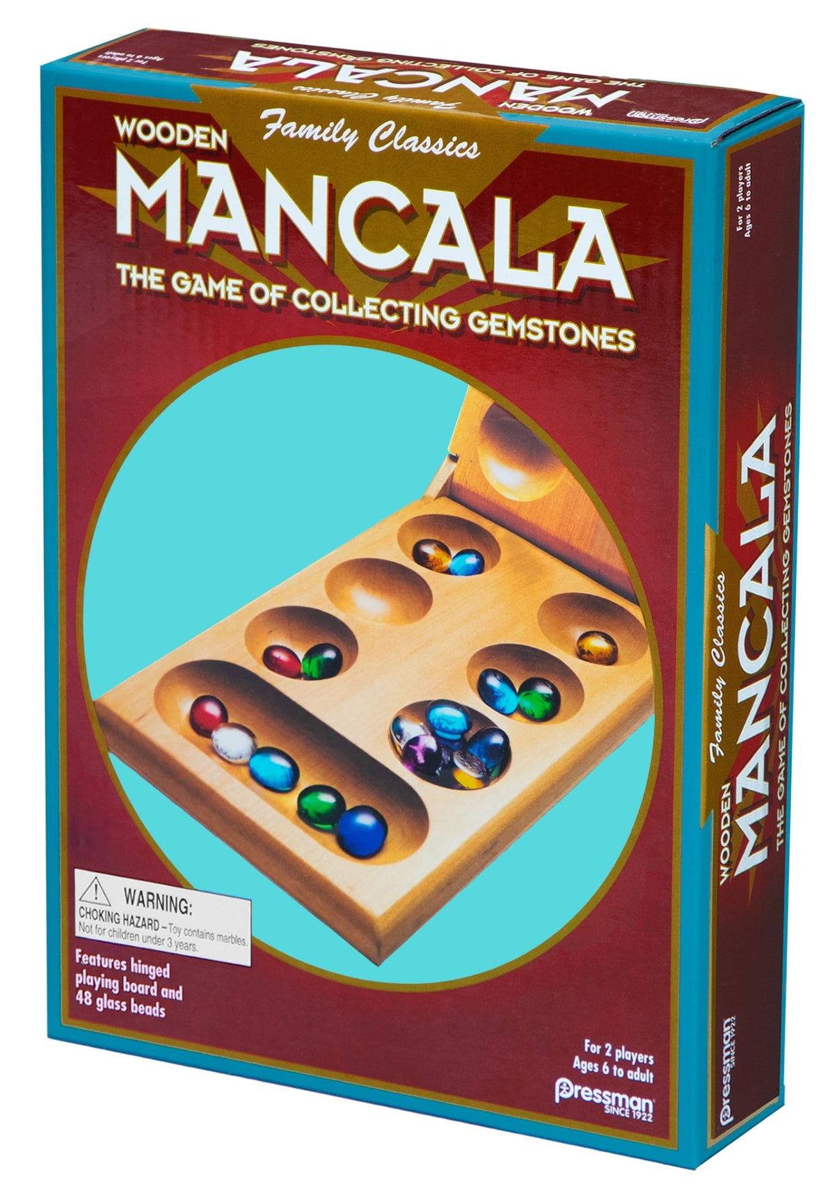 Pressman 4426-06 Mancala - Real Wood Folding Set, with Multicolor Stones | 1 pack | Family Classics Mancala
