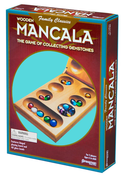 Pressman 4426-06 Mancala - Real Wood Folding Set, with Multicolor Stones | 1 pack | Family Classics Mancala