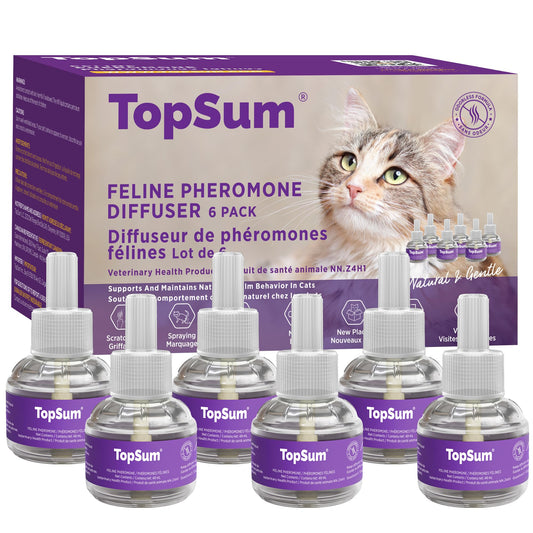 TopSum Cat Pheromone Diffuser: Cat Calming Diffuser for Spraying, Scratching, Excessive Meowing & Multi-Cat Homes, Ideal for Cats Alone at Home - VHP Registered NN.Z4H1 (6 Refills)