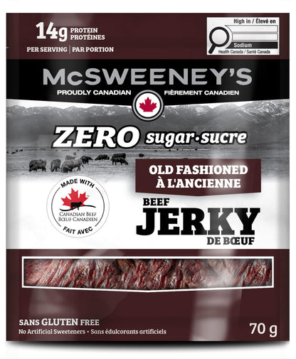 McSweeney's Zero Sugar Old Fashioned Beef Jerky – 100% Canadian, High Protein, Keto Friendly, 70g (Pack of 12)