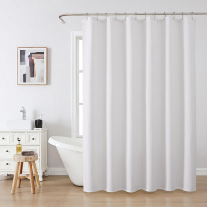 Waffle Weave Shower Curtain with Stainless Steel Hooks - 256 GSM Heavy Duty Fabric Bath Curtains, Hotel Luxury Quality, Water Resistant, Machine Washable, Weighted Hem, 72 x 72 Inches (White)