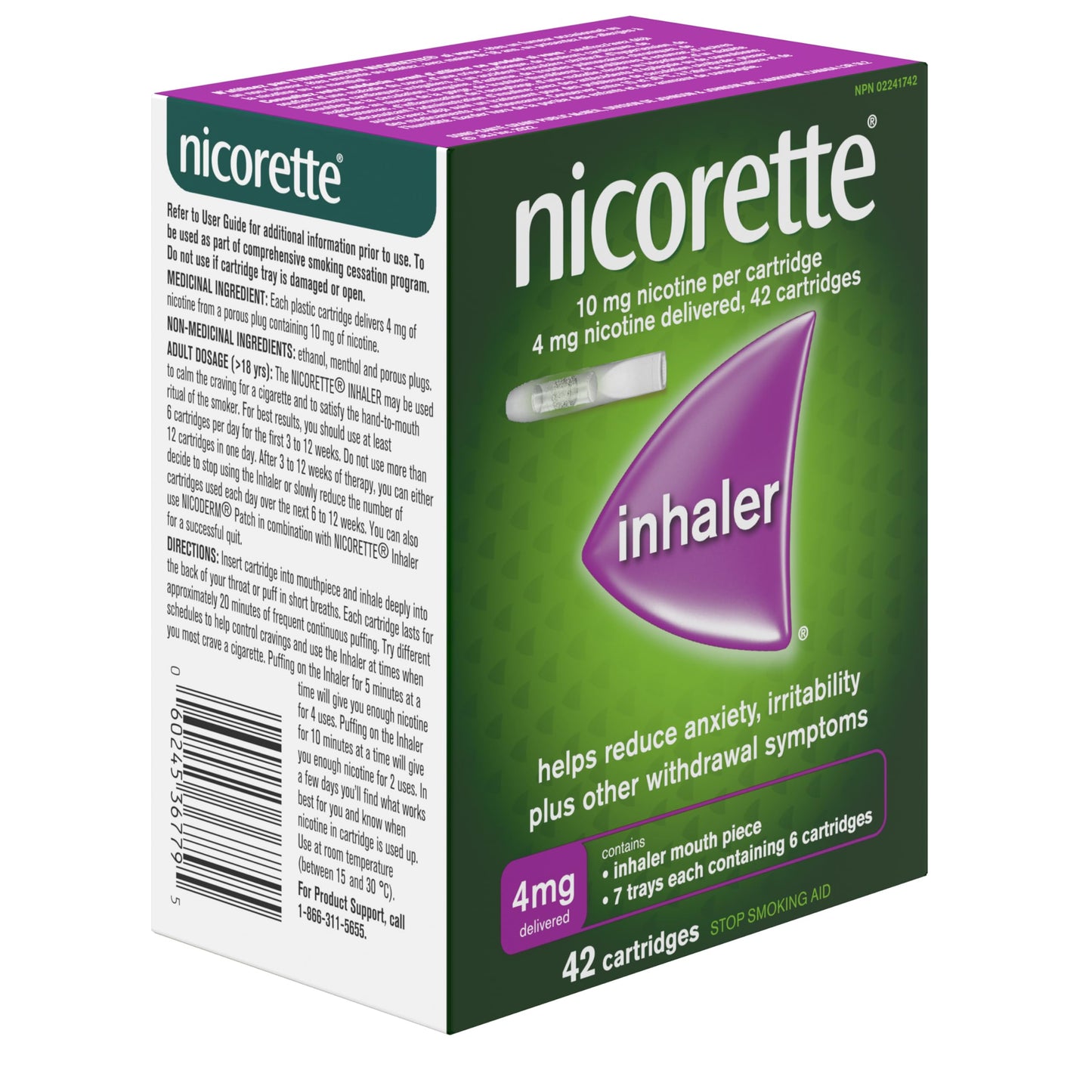 Nicorette 4mg Nicotine Inhaler – Clinically Proven Quit Smoking Aid with Hand-to-Mouth Action, Helps Reduce Cravings & Withdrawal, NRT for Adults Quitting Cigarettes, 42 Cartridges - Available at All In One Marketplace Canada