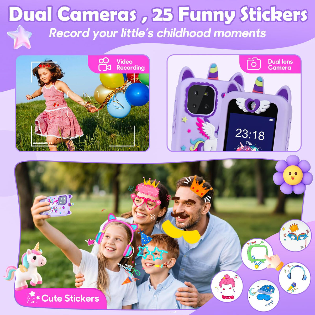 Jusvenmt Upgrade Kids Phone Toy for 3 4 5 6 7 8 Year Old, Christmas & Birthday Gift for Girls Ages 3-10, Touchscreen Toddler Smartphone with 44 Games, Dual Camera, MP3 Player, 32GB Card, Bag Purple 🍁 All In One Marketplace Canada