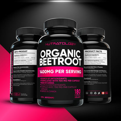 Nutratology® Organic Beetroot Capsules | 1400mg per Daily Serving | 180 Capsules | Canadian Made | Source of Antioxidants | Organic Beet Root Powder - Available at All In One Marketplace Canada