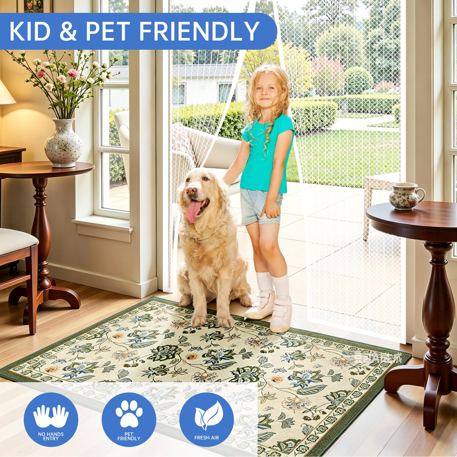 White Magnetic Screen Door Fits Door Size 32x80in Screen Size 34x82in Heavy Duty Mesh Full Frame With Magic Tape