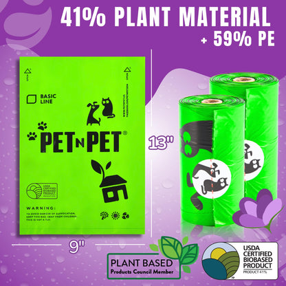 Pet N Pet Dog Poop Bags - USDA Certified 41% Plant-Based Doggy Poop Bags - Leak-Proof Sac Caca Chien Refill Rolls (1080 Count, Lavender Scented, Green)