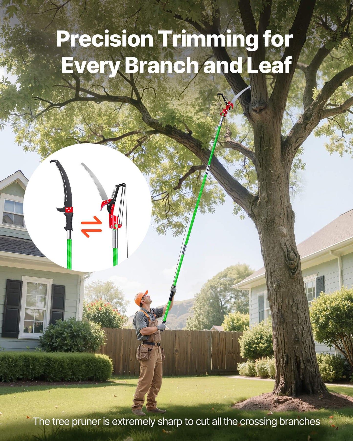 VEVOR Manual Pole Saw, 3.87-27 ft Extendable Pole Tree Pruner with Scissors, Sharp 65Mn Steel Blade, Lightweight Fiberglass Handle Pole, for High Branch Trimming, Pruning Tool for Palms and Shrubs VEVOR