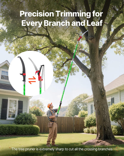VEVOR Manual Pole Saw, 3.87-27 ft Extendable Pole Tree Pruner with Scissors, Sharp 65Mn Steel Blade, Lightweight Fiberglass Handle Pole, for High Branch Trimming, Pruning Tool for Palms and Shrubs VEVOR