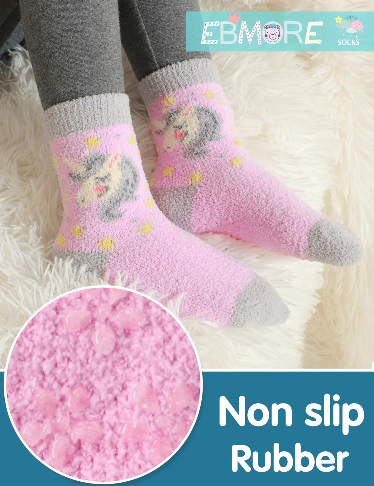 Girls Kids Toddler Fuzzy Slipper Socks Grips Non Slip Socks Winter Warm Fluffy Thick Crew Hosptial Comfy Sherpa Fleece Gripper Gift Socks Christmas Stocking Stuffers 6 Pairs(Pink Unicorn,4-7 Y) 🍁 All In One Marketplace Canada