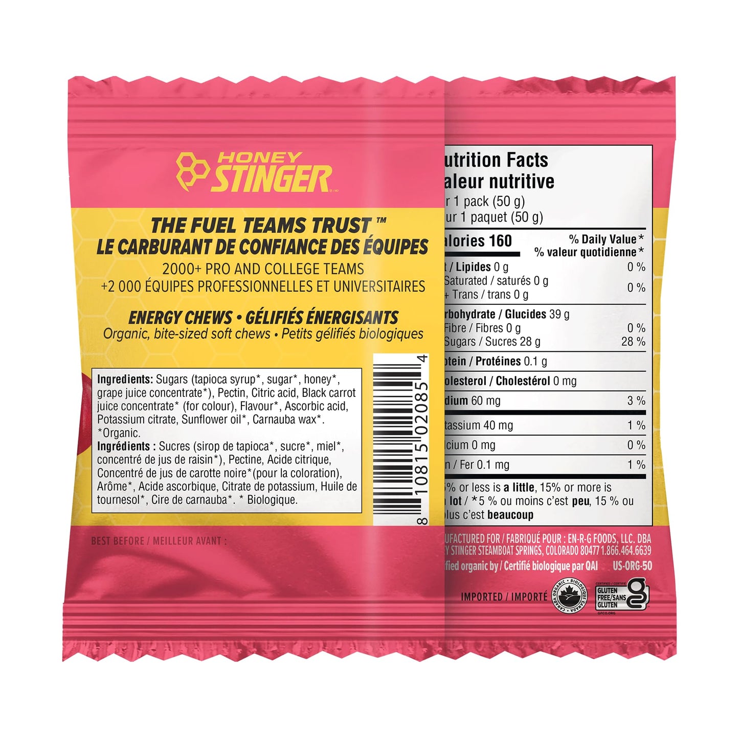 Honey Stinger Organic Cherry Blossom Energy Chew | Gluten Free & Caffeine Free | For Exercise, Running and Performance | Sports Nutrition for Home & Gym, Pre and Mid Workout | 12 Pack, 50g Honey Stinger
