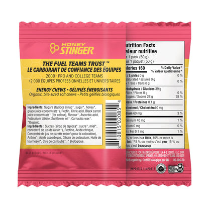 Honey Stinger Organic Cherry Blossom Energy Chew | Gluten Free & Caffeine Free | For Exercise, Running and Performance | Sports Nutrition for Home & Gym, Pre and Mid Workout | 12 Pack, 50g Honey Stinger