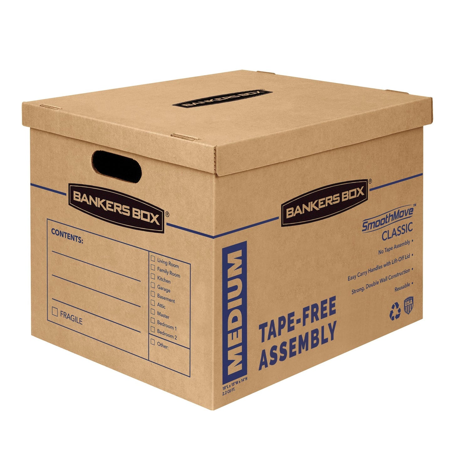 Bankers Box SmoothMove Classic Moving Boxes, Tape-Free Assembly, Easy Carry Handles, Medium, 18 x 15 x 14 Inches, 8 Pack (7717210) Bankers Box