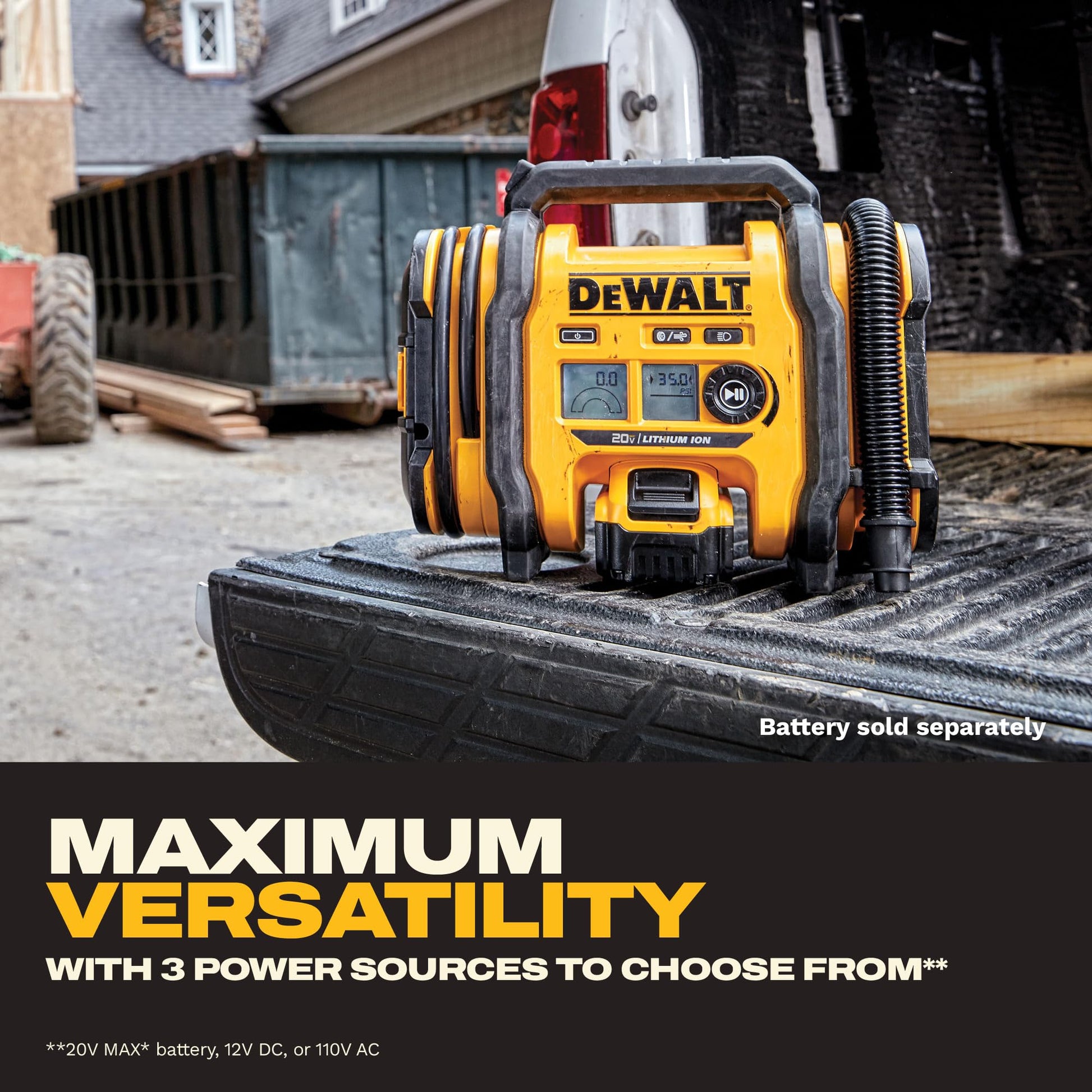 DEWALT 20V MAX* Cordless Tire Inflator, Tool Only (DCC020IB)