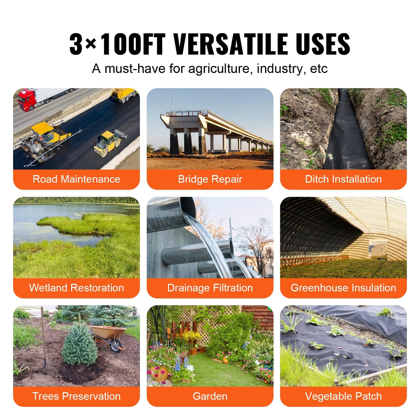 VEVOR Driveway Fabric, 3x100FT Non Woven Geotextile Fabric for Landscaping, Heavy Duty Garden Weed Barrier Fabric, 4OZ Landscape Fabric, French Drains Drainage Fabric, Ground Cover Weed Control Fabric 🍁 All In One Marketplace Canada