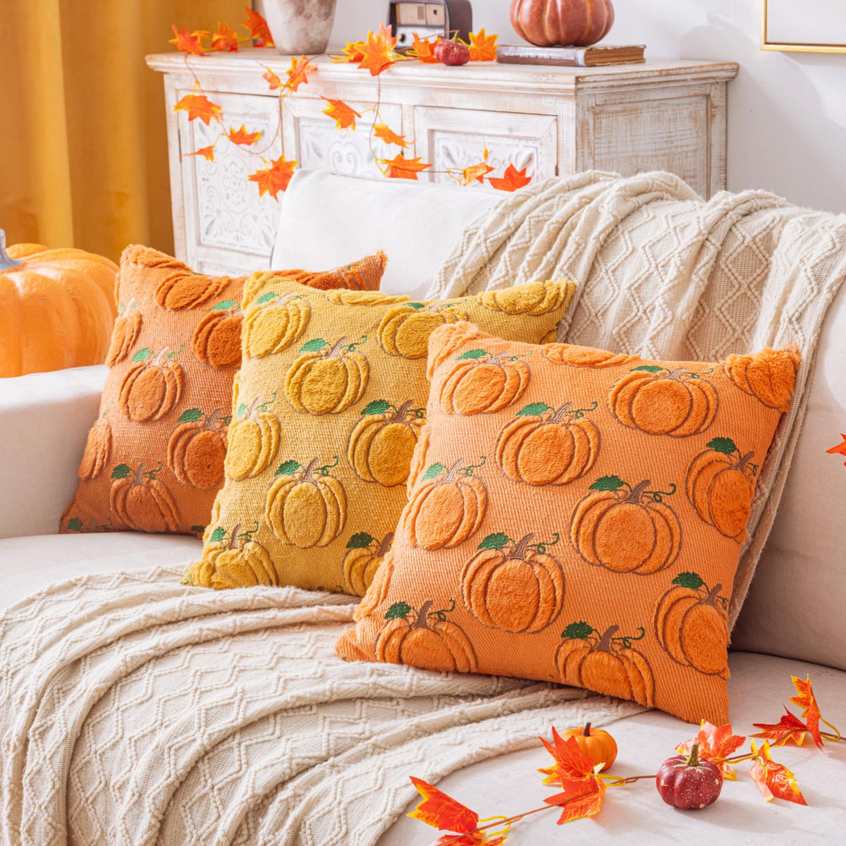 AQOTHES Fall Pumpkin Orange Throw Pillow Covers 18x18 Inch Pack of 2 🍁 All In One Marketplace Canada