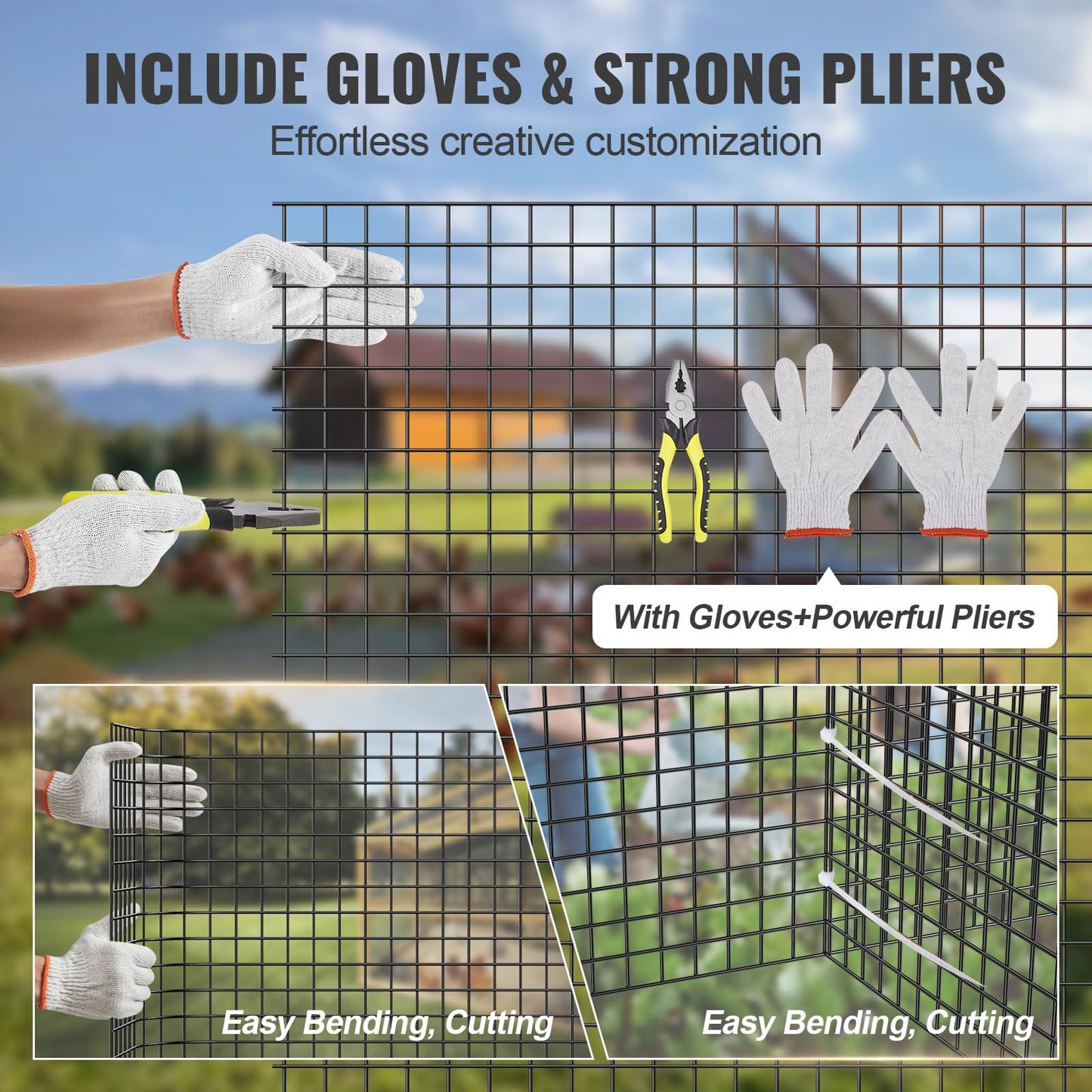 VEVOR Hardware Cloth, 48'' x 50' Galvanized Wire Mesh Roll, 19 Gauge Chicken Wire Fence Roll, Vinyl Coating Metal Wire Mesh for Chicken Coop Barrier, Rabbit Snake Fences, Poultry Enclosures VEVOR