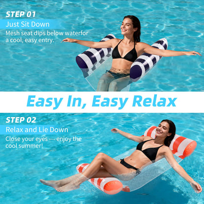 4 Pack 4-in-1 Pool Floaties for Adults (Hammock, Saddle, Chair, Drifter) – Non-Stick Mesh Inflatable Water Lounger, Portable Pool Hammock for Water Party, Pool, Lake, Beach, Outdoor, XL