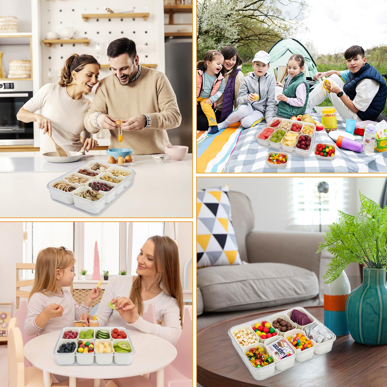 BETA SPACE Snack Box Containers, Divided Serving Tray with Lid, Veggie Tray Snackle Box Charcuterie Board with Lid,8 Inside Containers - Available at All In One Marketplace Canada
