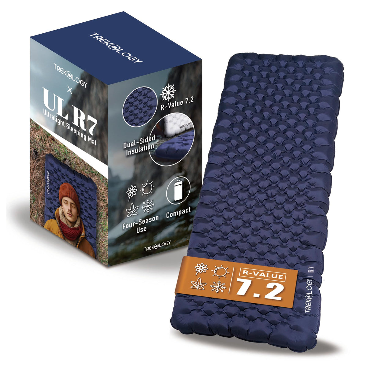 TREKOLOGY UL R7 Ultralight Sleeping Pad – R-Value 7.2, Insulated Camping Mattress for 4-Season Comfort, Inflatable Sleep Mat for Backpacking, Hiking, Winter Camping, Compact & Lightweight (Blue) 🍁 All In One Marketplace Canada