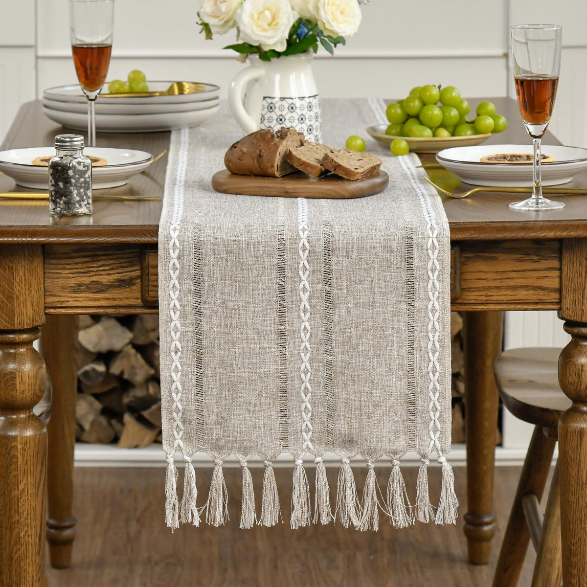 Artoid Mode Boho Latte Beige Tassel Table Runner, Farmhouse Style Kitchen Table Decoration Holiday Wedding Party Dinning Birthday Decor 33x183 cm 🍁 All In One Marketplace Canada